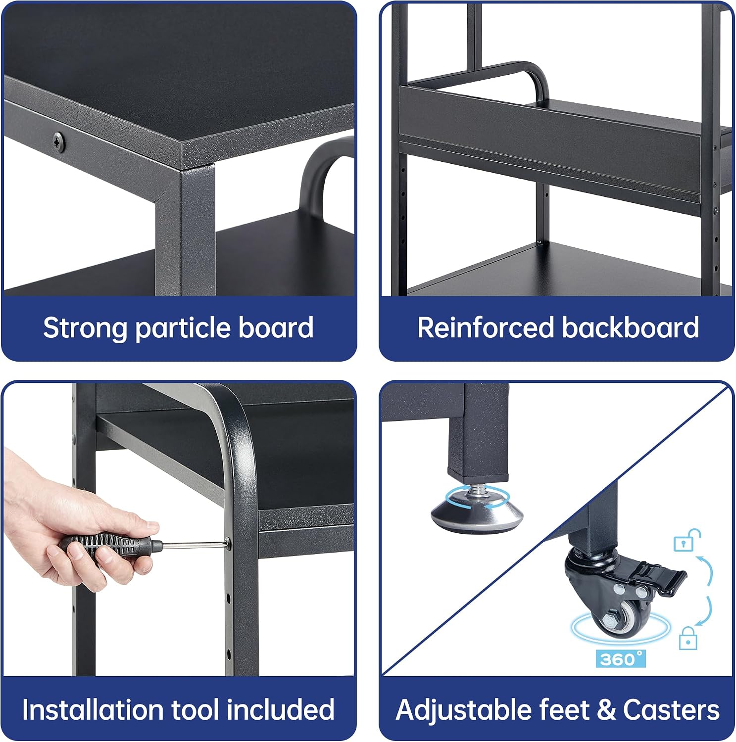 Fannova 25.6' x 23.6' Extra Large Printer Stand Table with Adjustable Storage Shelf, 3 Tier Rolling Printer Cart with Industrial Wheels for Home Office, Black