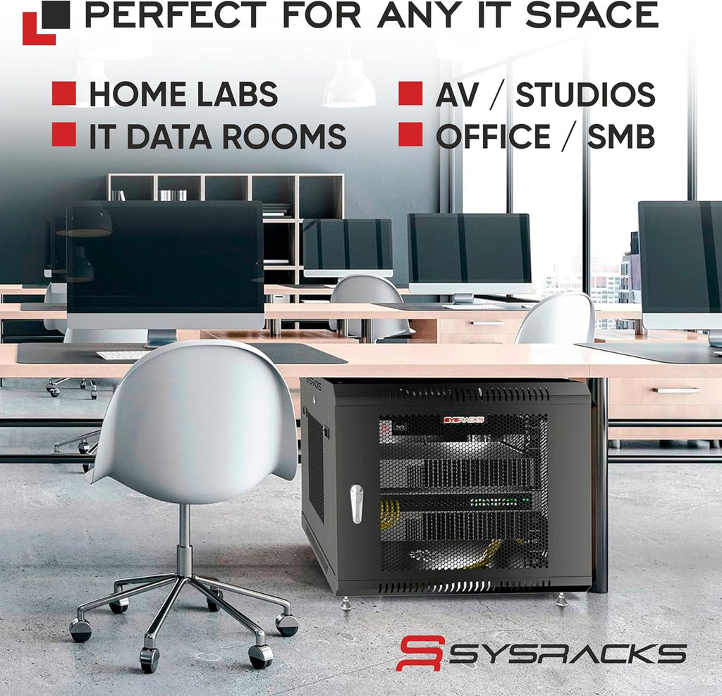 Sysracks 12U Wall Mount Server Rack Cabinet, 19' Enclosed Network & IT Rack, 24' Deep, Locking Mesh Door