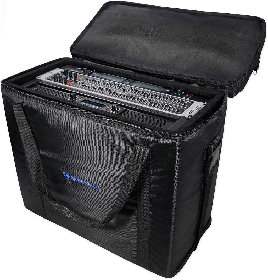 Rockville RRB55 5U Rack Bag Double-Sided Case, 16' Depth, Shoulder Strap, Zippered Pockets, Lightweight, Durable Nylon, for DJs and Live Sound Professionals