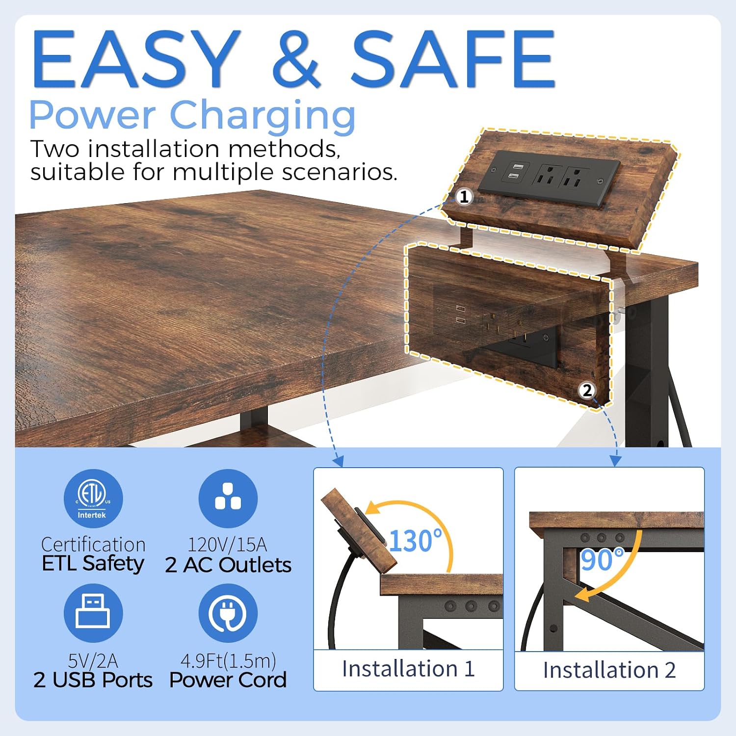 METYERRY Large Printer Stand with Power Outlet, with Height Adjustable Storage Shelf, 3 Tier Rolling Printer Cart with Industrial Wheels, 23.6 x 23.6 Inches Printer Table for Home Office, Rustic Brown