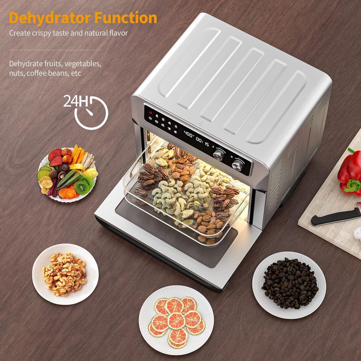 21 QT Air Fryer Toaster Oven Combo, 1800W Electric Digital Countertop Convection Oven w/ 360°Circulation, LCD Display, 8-in-1 Air Fryer, Toast, Thaw, Dehydrate, w/ 5 Accessories & Recipe