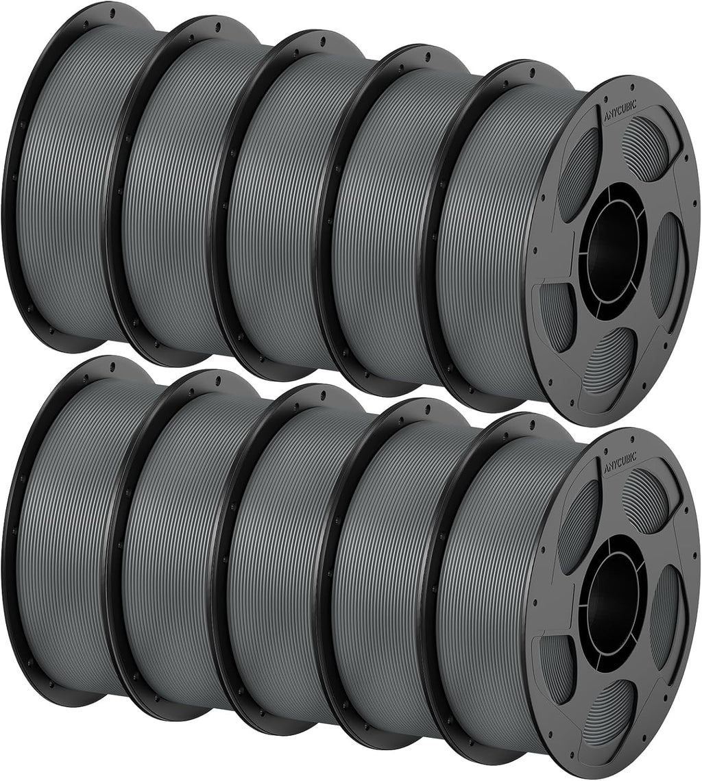 ANYCUBIC PETG Filament 1.75mm Bundle, 3D Printer Filament, Dimensional Accuracy +/- 0.02mm, Exceptional Toughness, 1KG Reusable Spool, 10KG Texture Grey