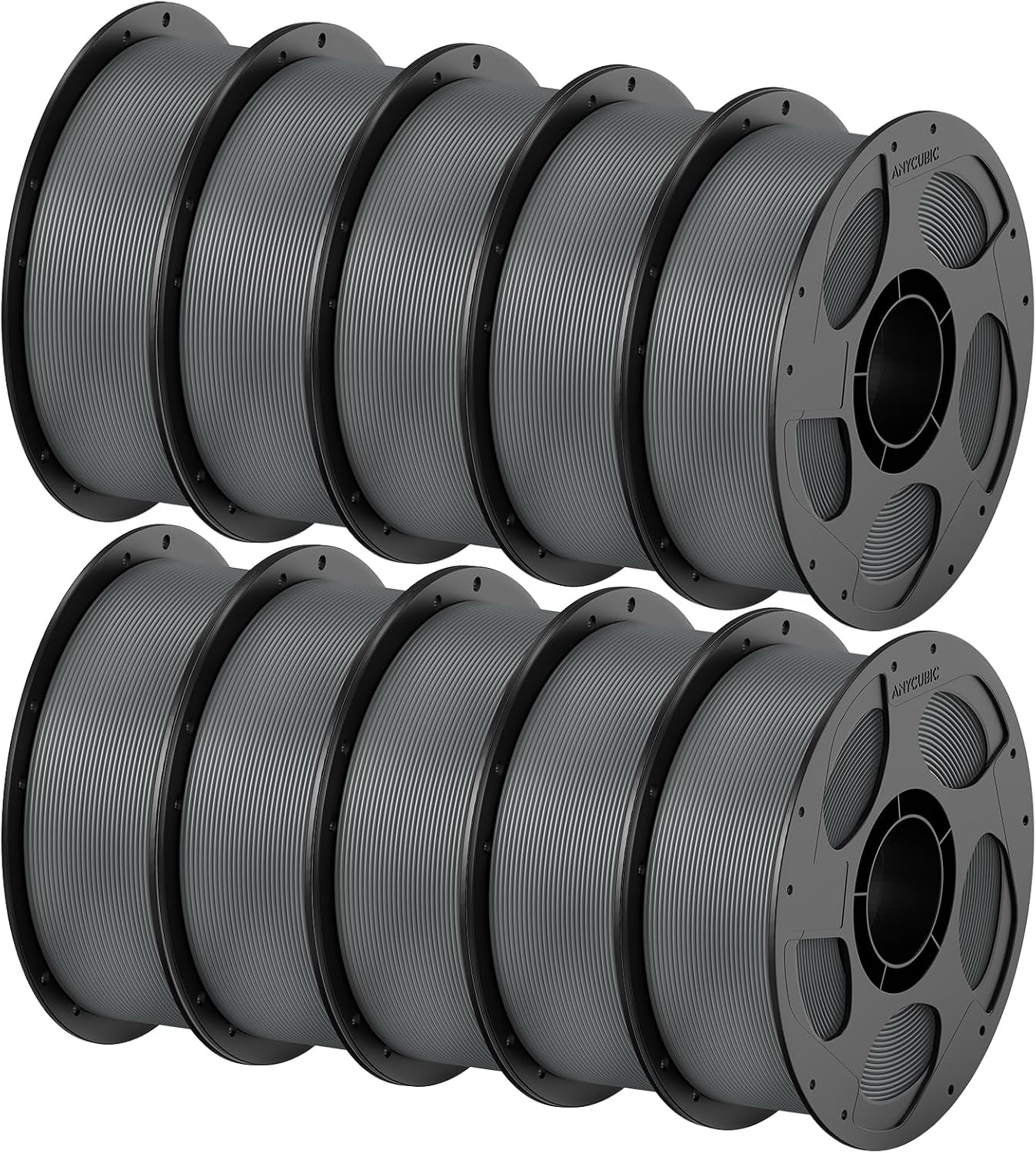 ANYCUBIC PETG Filament 1.75mm Bundle, 3D Printer Filament, Dimensional Accuracy +/- 0.02mm, Exceptional Toughness, 1KG Reusable Spool, 10KG Texture Grey