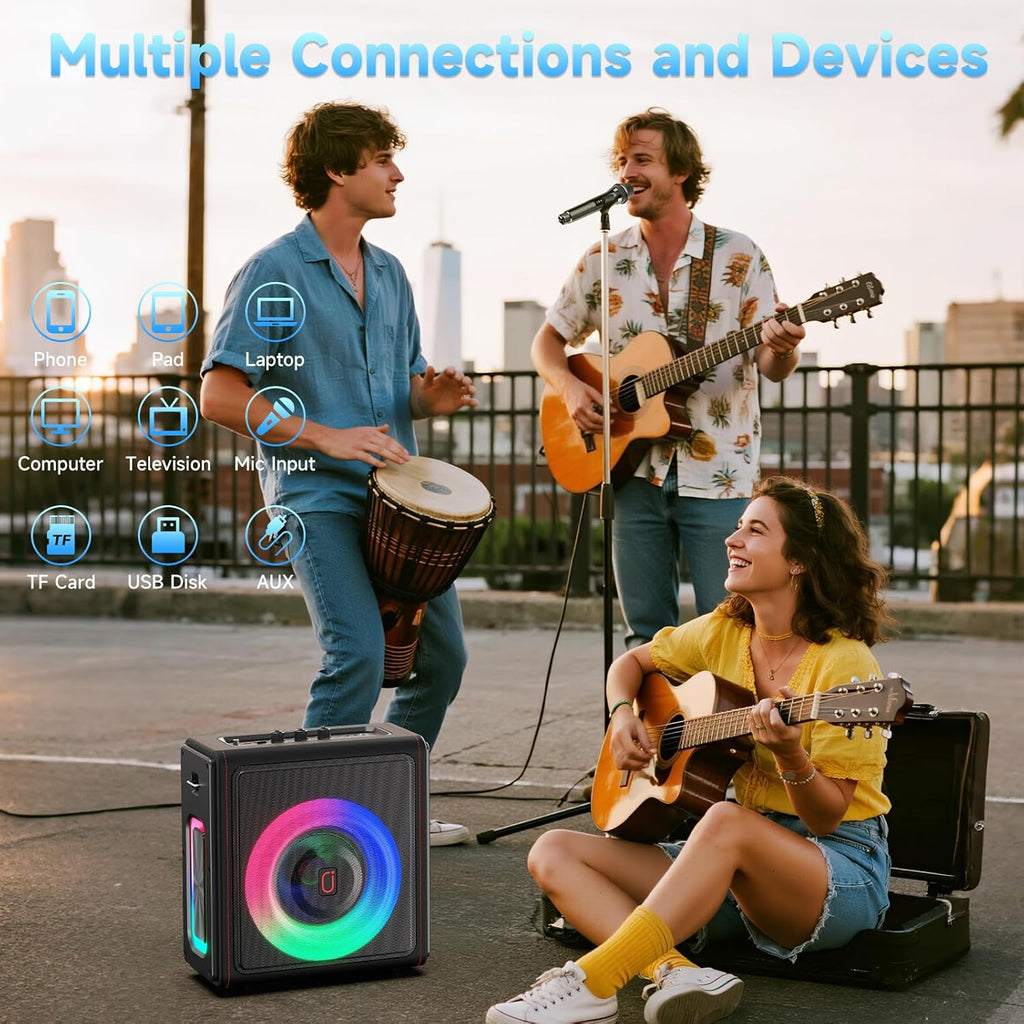 Karaoke Machine, Portable Bluetooth 5.3 Speaker with 3 Wireless Microphones for Adults, PA System with Pitch Correction & Echo Adjustment, Supports TWS/TF Card/USB/AUX/Live for Home Party (3MICS)