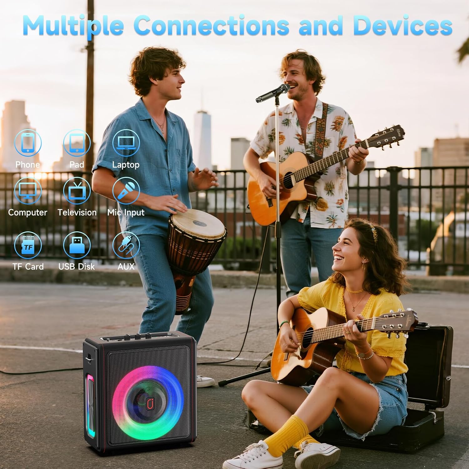 Karaoke Machine, Portable Bluetooth 5.3 Speaker with 3 Wireless Microphones for Adults, PA System with Pitch Correction & Echo Adjustment, Supports TWS/TF Card/USB/AUX/Live for Home Party (3MICS)