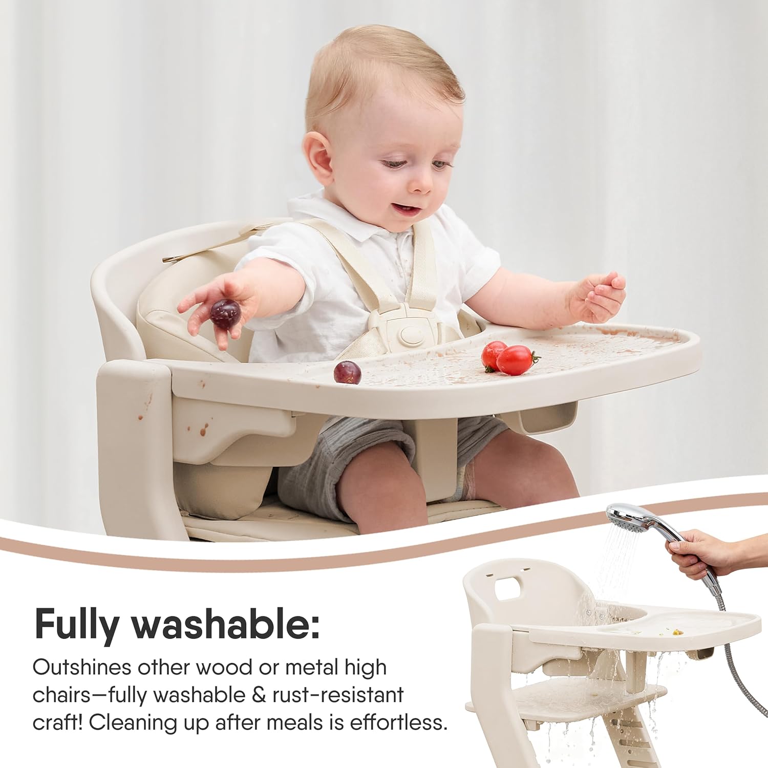 Obee Odee Full-Body Washable Baby High Chair with Soft Cushion, Adjustable for 6 Months to 220 Lb - Multifunctional and Convertible High Chairs for Babies and Toddlers -Portable and Easy Operation