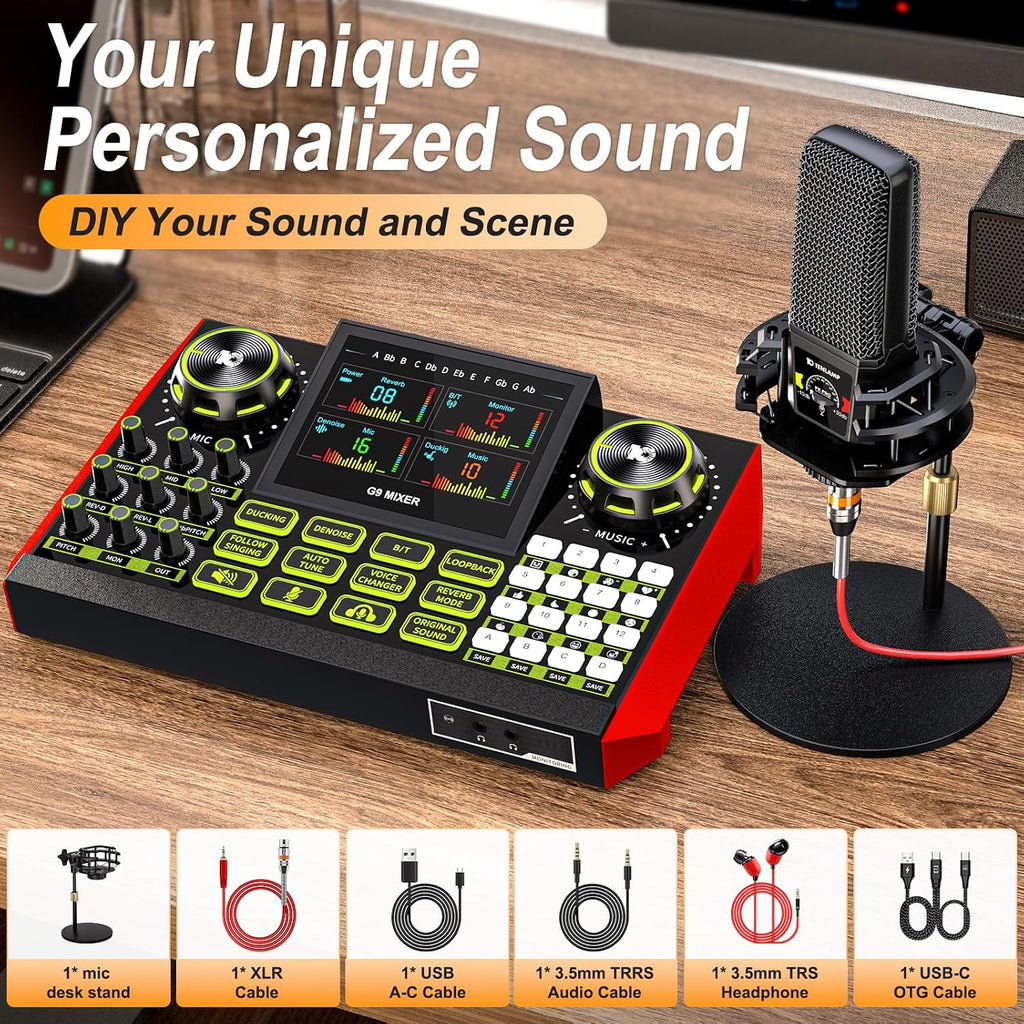 neculogy Podcast Equipment Bundle - All-in-One Audio Mixer Production Studio with 3.5mm Microphone for Live Streaming, Podcast Recording, PC, Smartphone & DJ (Model: G9-PKPRO DJ Mixer