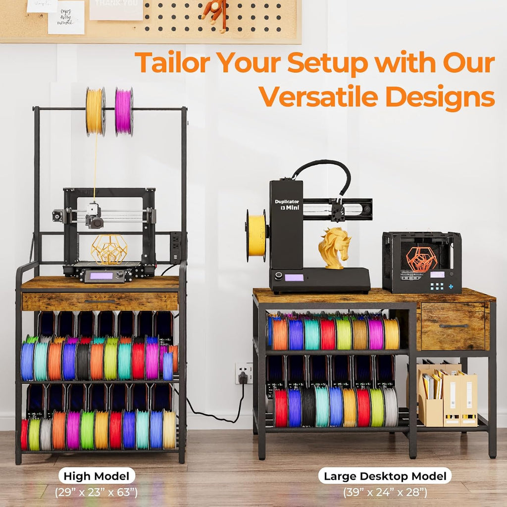 3D Printer Stand with Power Hub and Top Storage Shelf – Heavy Duty X-Bracket Stability, 3-Tier Storage & Tool Organizer for Workshop and Office