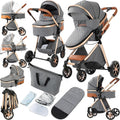 2 in 1 Baby Stroller, Convertible Pram, Reversible Standard Stroller, Portable Baby Buggy, Infant Carriage, Foldable High Landscape Pushchair for Toddler Newborn (225 Grey)