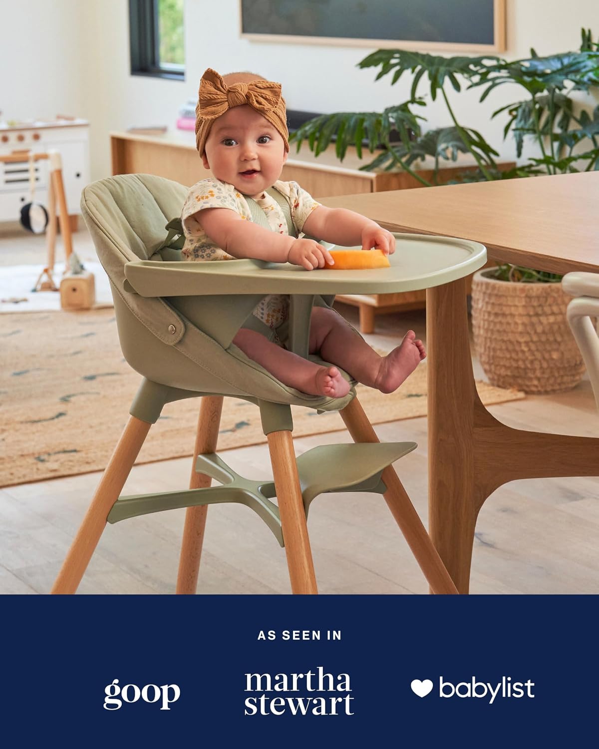 Lalo The High Chair Infant Kit - Convertible Wooden High Chair for Babies & Toddlers with Infant Support & Cushion, Grows with Your Child, Dishwasher Safe Tray, Adjustable Footrest Sage