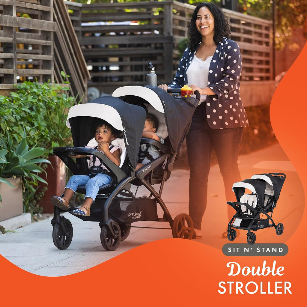 Baby Trend Sit N' Stand Tandem Double Stroller 2.0 DLX and EZ-Lift Plus Car Seat Set with 5 Point Safety Harnesses and Cozy Cover, Modern Khaki