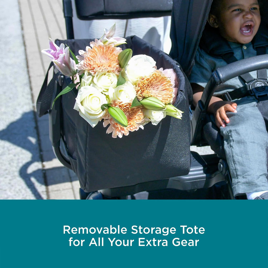 Contours Element Side-by-Side Convertible Toddler and Baby Stroller Single-to-Double, Reversible Seating Options, Infant Seat Compatible, Spacious Storage, UPF 50 Sun Canopy - Stealth Black