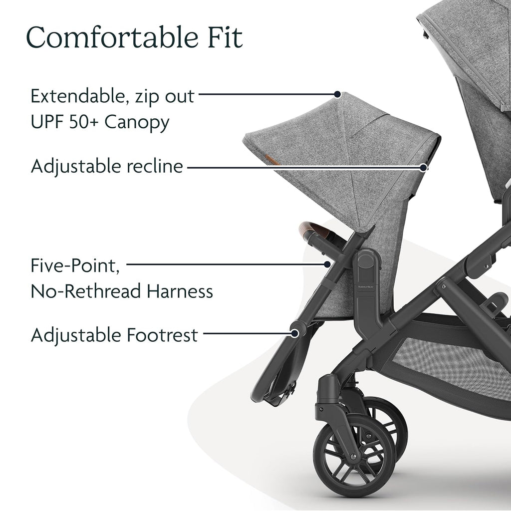 UPPAbaby RumbleSeat V2+ Second Lower Seat/Compatible with Vista V2 and Vista V3 / Adapters, Bumper Bar, Bug Shield Included/Alice (Dusty Pink/Silver Frame/Saddle Leather)