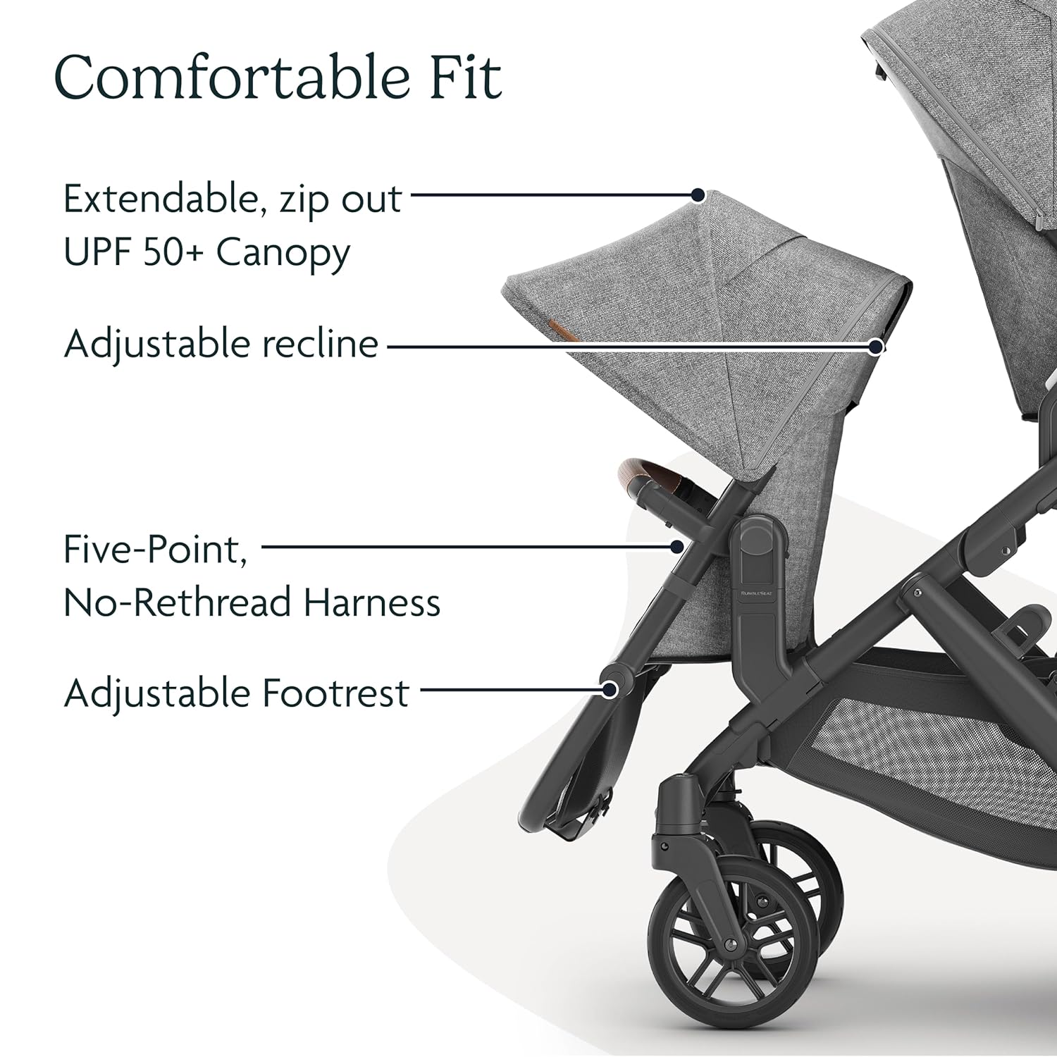 UPPAbaby RumbleSeat V2+ Second Lower Seat/Compatible with Vista V2 and Vista V3 / Adapters, Bumper Bar, Bug Shield Included/Alice (Dusty Pink/Silver Frame/Saddle Leather)