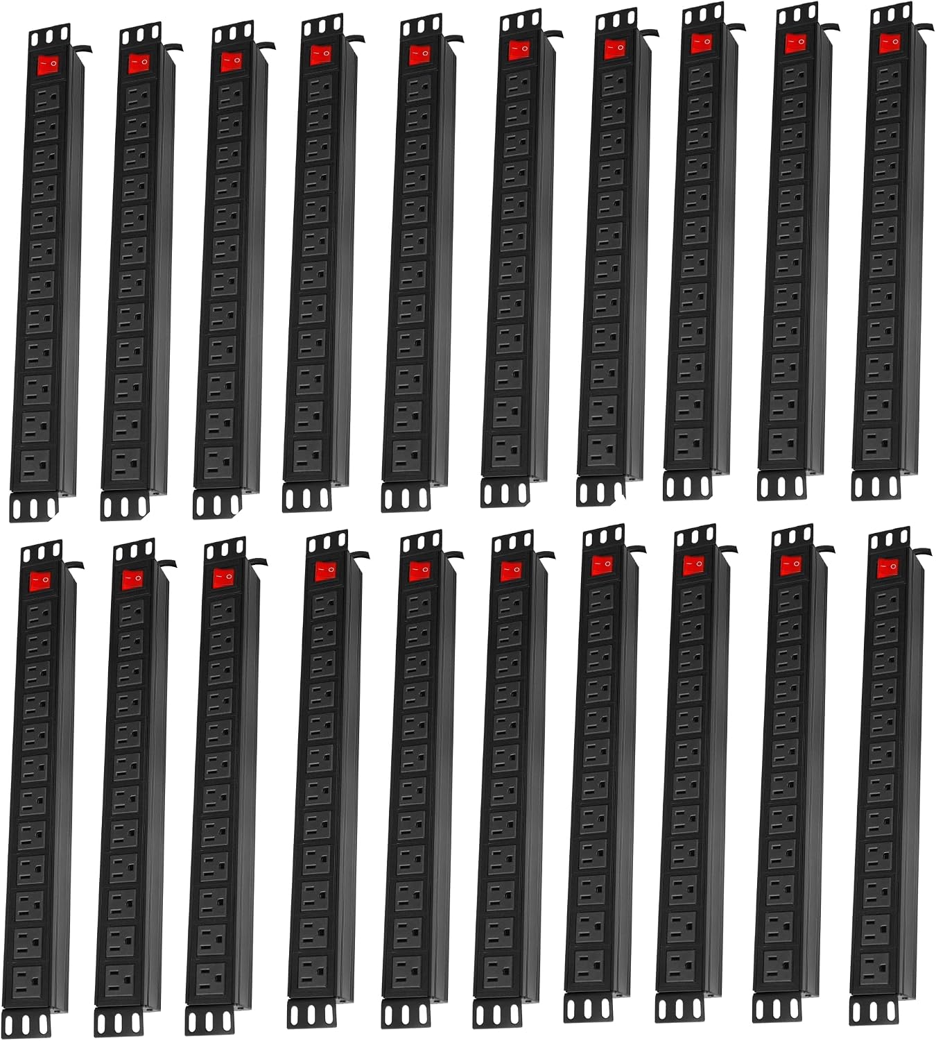 20PCS 12 Outlet Power Strips Surge Protector Rack-Mount PDU, Metal Mountable Power Strip with Switch, Heavy Duty Power Strips for Server Racks, Garage Shop, Industral Commercial (Black 6FT)