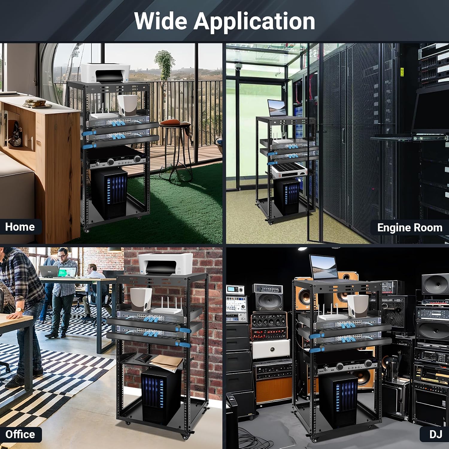 20U Server Rack w/ 2 Racks, Versatile Open Frame IT Rack - Wall-Mount, Rotate and Push w/Ease, AV Rack w/Top & Bottom Panels, Hook and Loop Straps for 19' Stereo/Data/IT/Computer Equipment