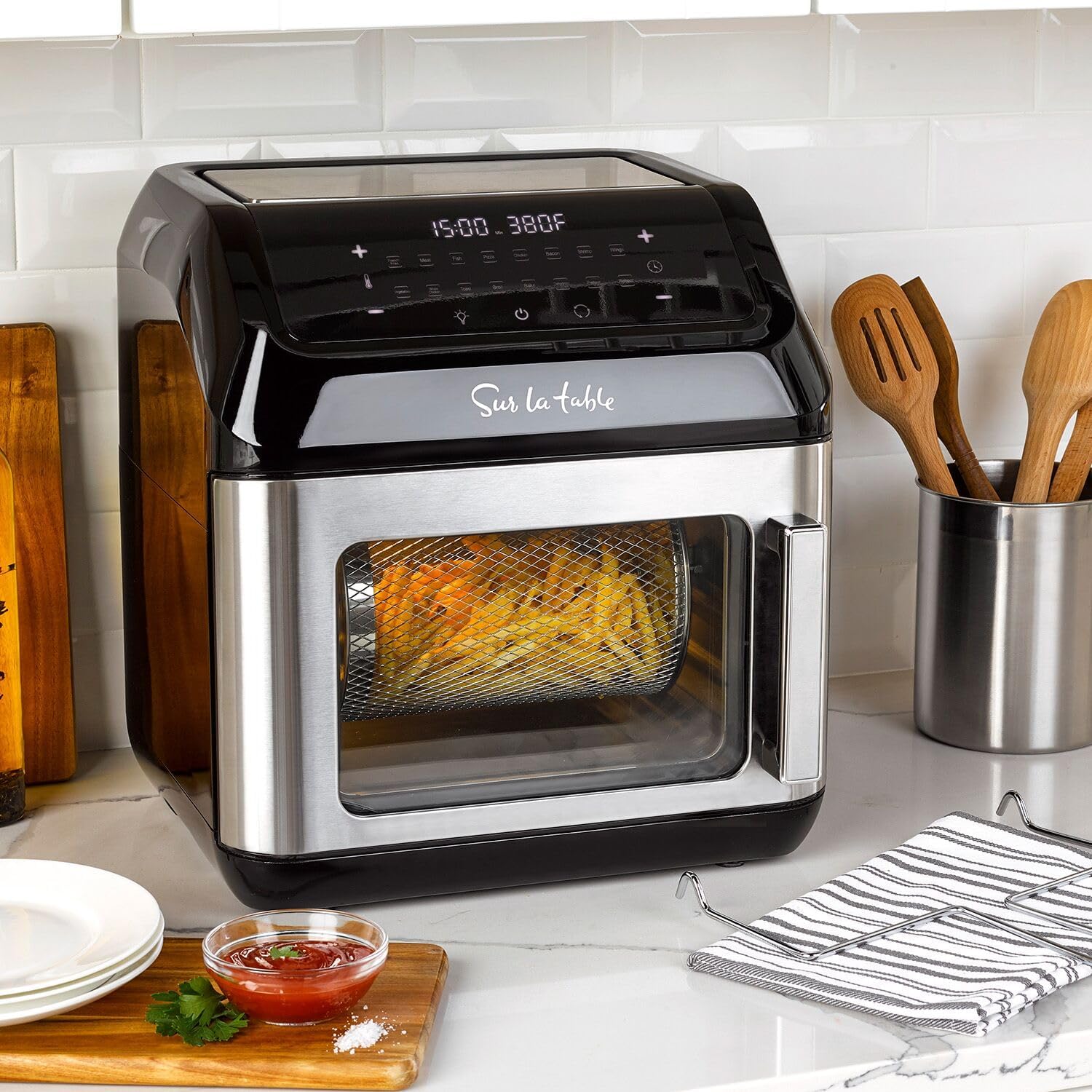 Sur La Table Multi-Function Air Fryer, Left Hinge Door, 8-in-1 Cooking Functions, Fits a Whole Chicken, 13 Qt