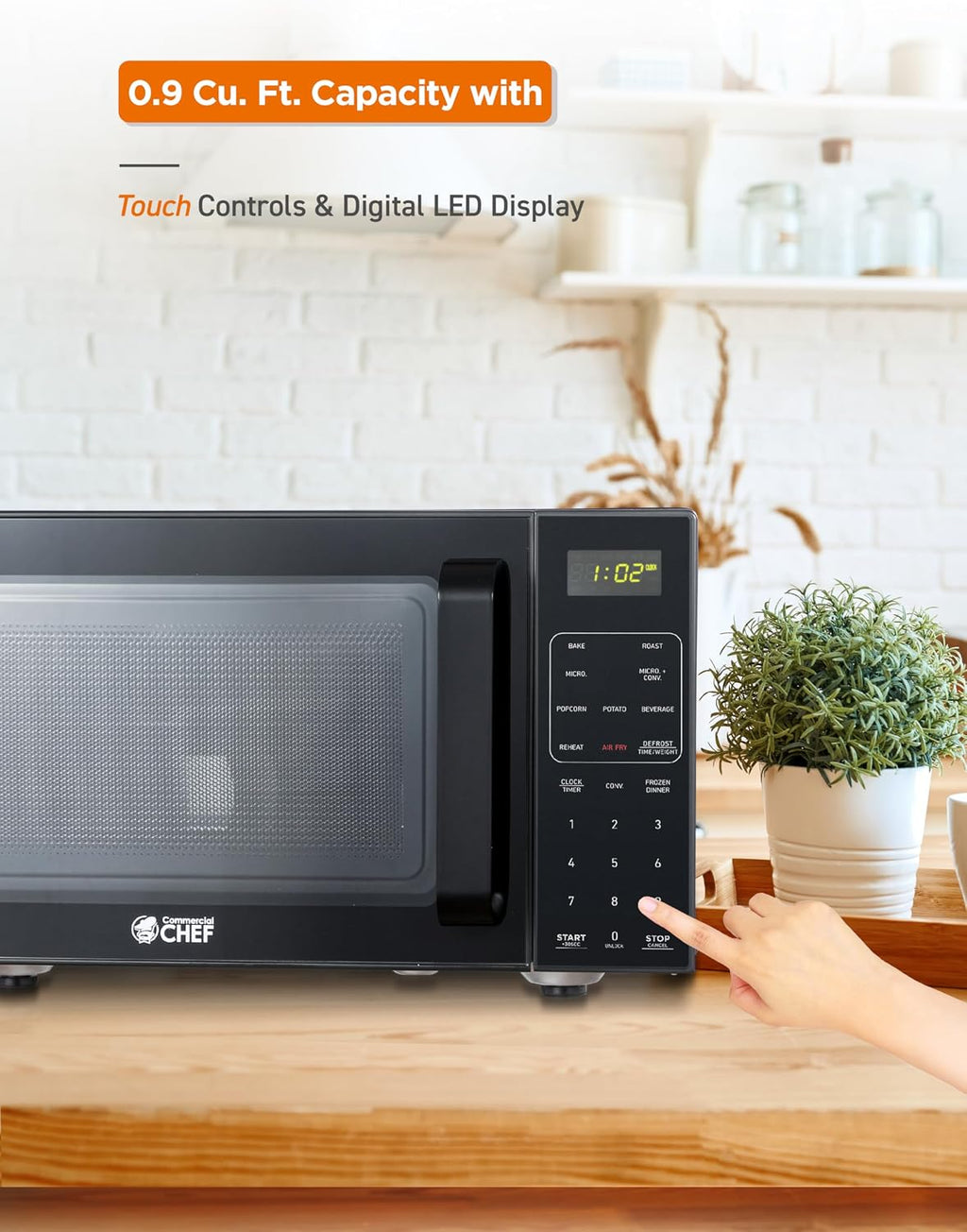Commercial Chef 5-in-1 Countertop Microwave Air Fryer Combo, 0.9 Cu. Ft. Capacity, Microwave Air Fryer Convection Oven Bake and Roast, 900W, 10 Power Levels