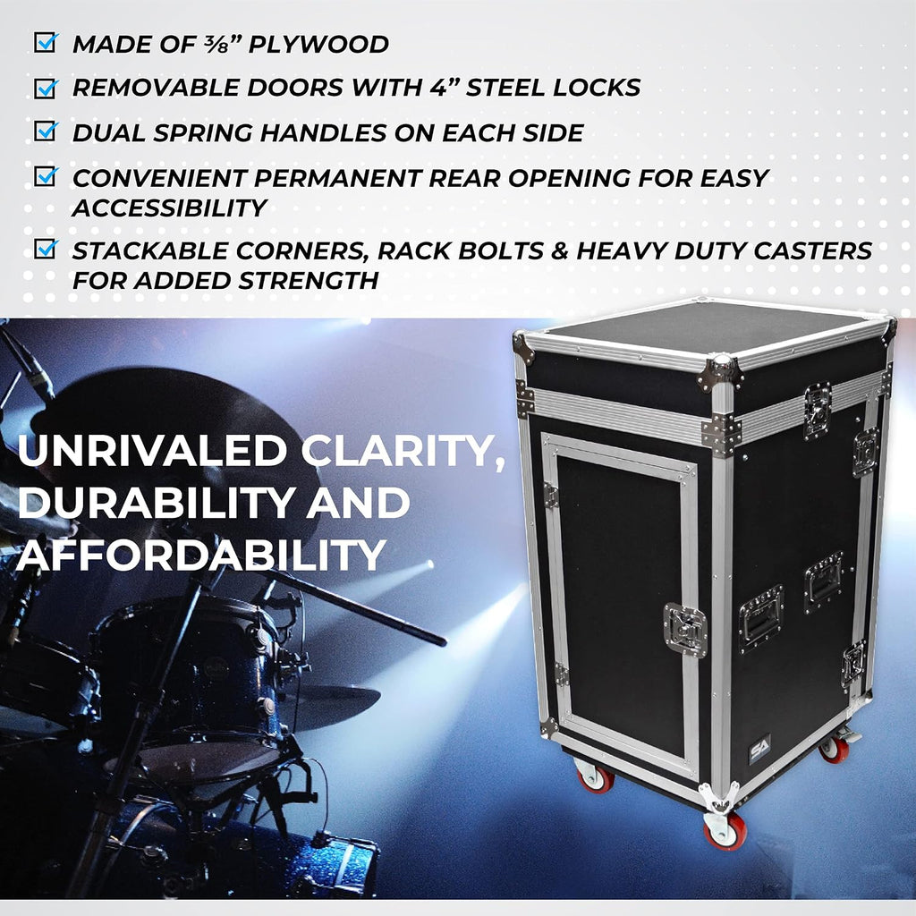Seismic Audio Speakers 12 Space Rack Case with Slant Mixer Top and Casters, PA/DJ Pro Audio Road Case