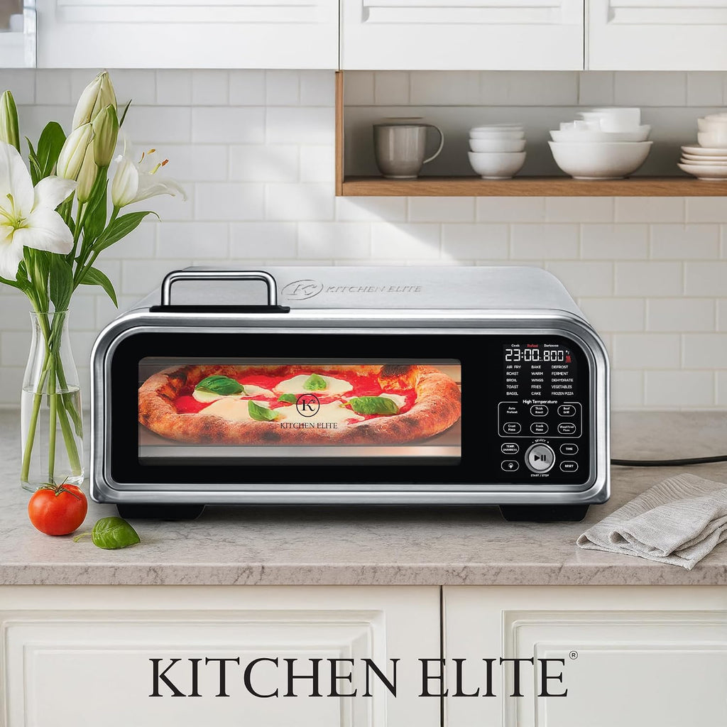 Kitchen Elite 15 in 1 Digital Toaster Oven Air Fryer Combo with Touch Panel and 12 Inch Pizza Capacity, Stainless Steel, Silver