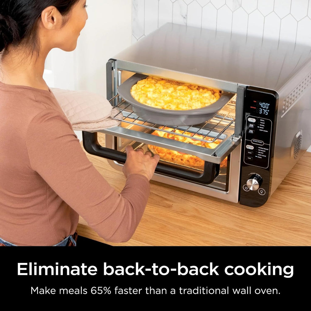 Ninja DCT400 10-in-1 Double Oven with FlexDoor, FlavorSeal & Smart Finish, Rapid Top Convection and Air Fry Bottom, Bake, Broil, Air Roast, Toast, Air Fry, Pizza and More, Stainless Steel (Renewed)
