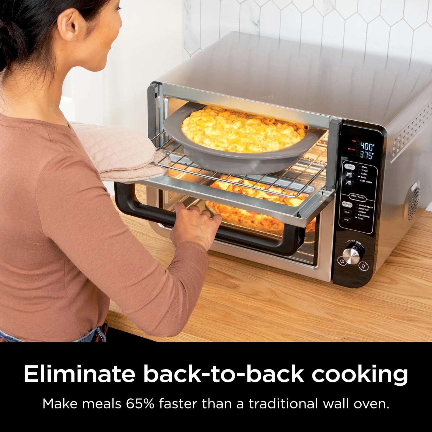 Ninja DCT400 10-in-1 Double Oven with FlexDoor, FlavorSeal & Smart Finish, Rapid Top Convection and Air Fry Bottom, Bake, Broil, Air Roast, Toast, Air Fry, Pizza and More, Stainless Steel (Renewed)