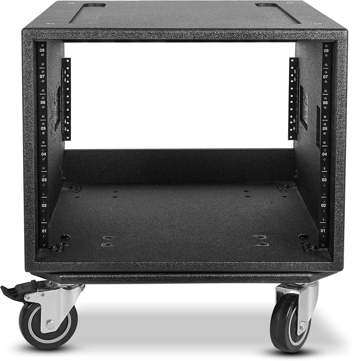 Sound Town 8U PA/DJ Rack/Road Case with 8-Space, Industry-Grade 0.7' (18mm) Plywood with Polyurea Coating, Rain Cover, Casters, 21.7' Rackable Depth - Pro Tour Grade (STRCP-8UW)