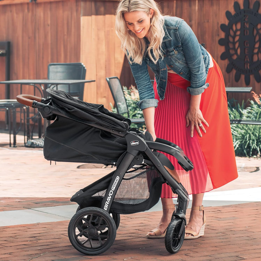 Chicco Bravo Primo 3-in-1 Trio Travel System, Bravo Primo Quick-Fold Stroller with KeyFit 35 Zip Infant Car Seat and Base, Springhill/Black