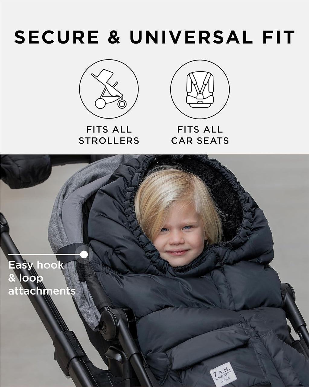 7AM Enfant Stroller Blanket 212 - Adjustable Baby Car Seat Zipped Blanket for Babies Winter, Unisex Multi Purpose Fleece Lined Warm Hooded Toddler Footmuff Water Repellent | (6M - 4T)