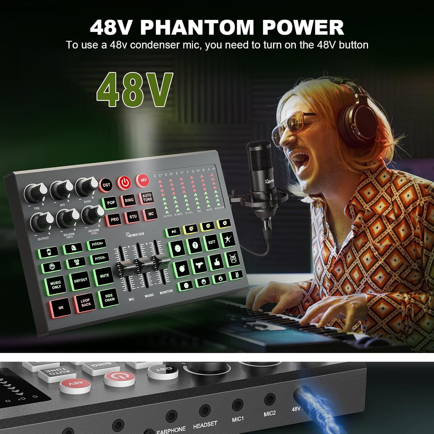 Podcast Equipment Bundle for 2, All-Metal Audio Interface DJ Mixer with Podcast Microphone,Voice Change,48V for Podcast, Streaming, TikTok, YouTube, PC, Smartphone (V1)