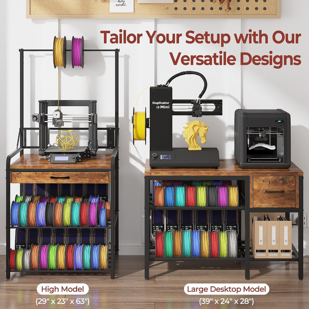 3D Printer Stand with Filament Storage – Heavy Duty Metal 3D Printer Table with Drawer and Power Hub for Workshop, Studio, and Office
