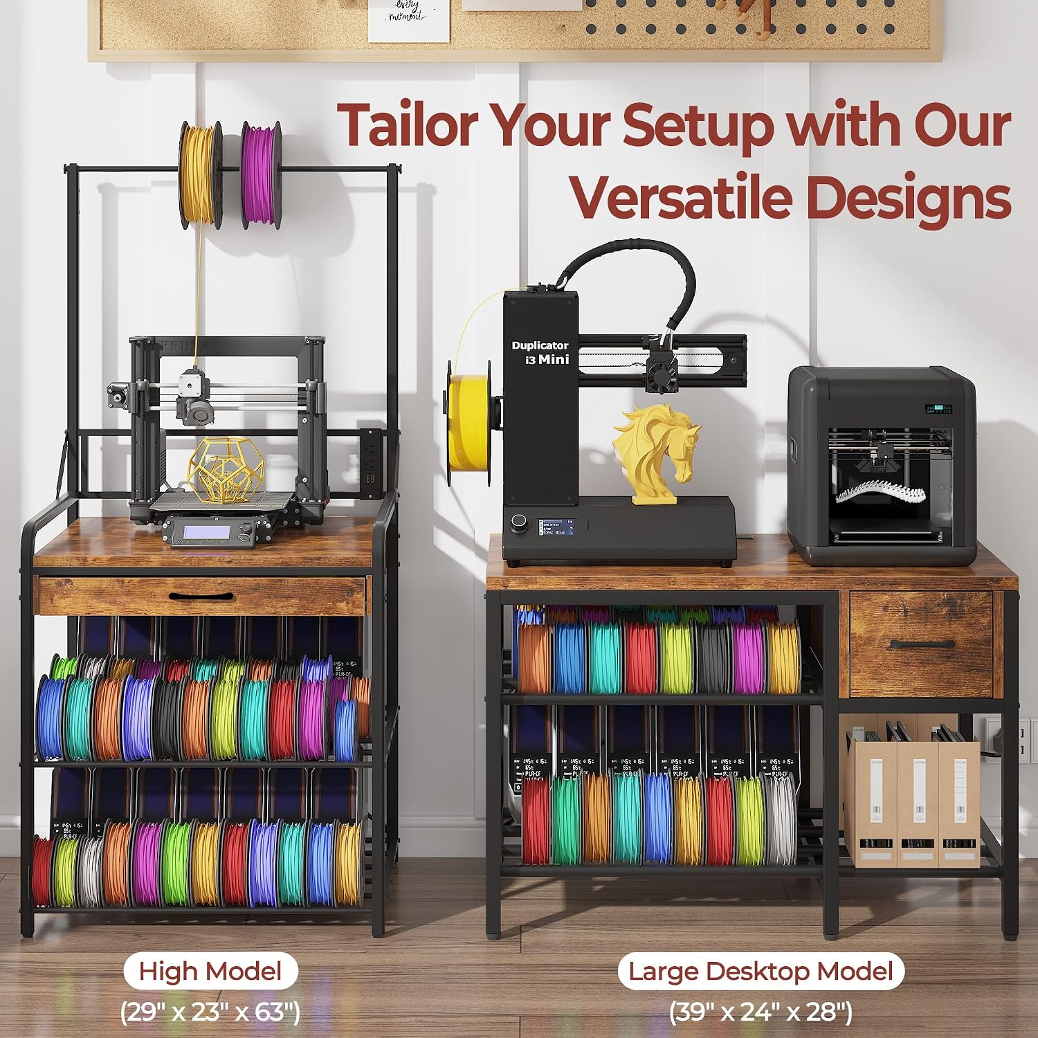 3D Printer Stand with Filament Storage – Heavy Duty Metal 3D Printer Table with Drawer and Power Hub for Workshop, Studio, and Office