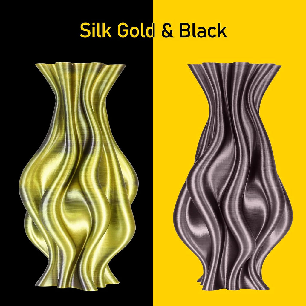 MIKA3D 1KG Silk Shiny Gold Black PLA Dual Color Co-Extrusion 3D Filament, 2 Colors in 1 3D Filament, 1KG 3D Printing Material with Bicolor Dichromatic Double Colors, Widely Fit for 3D Printer