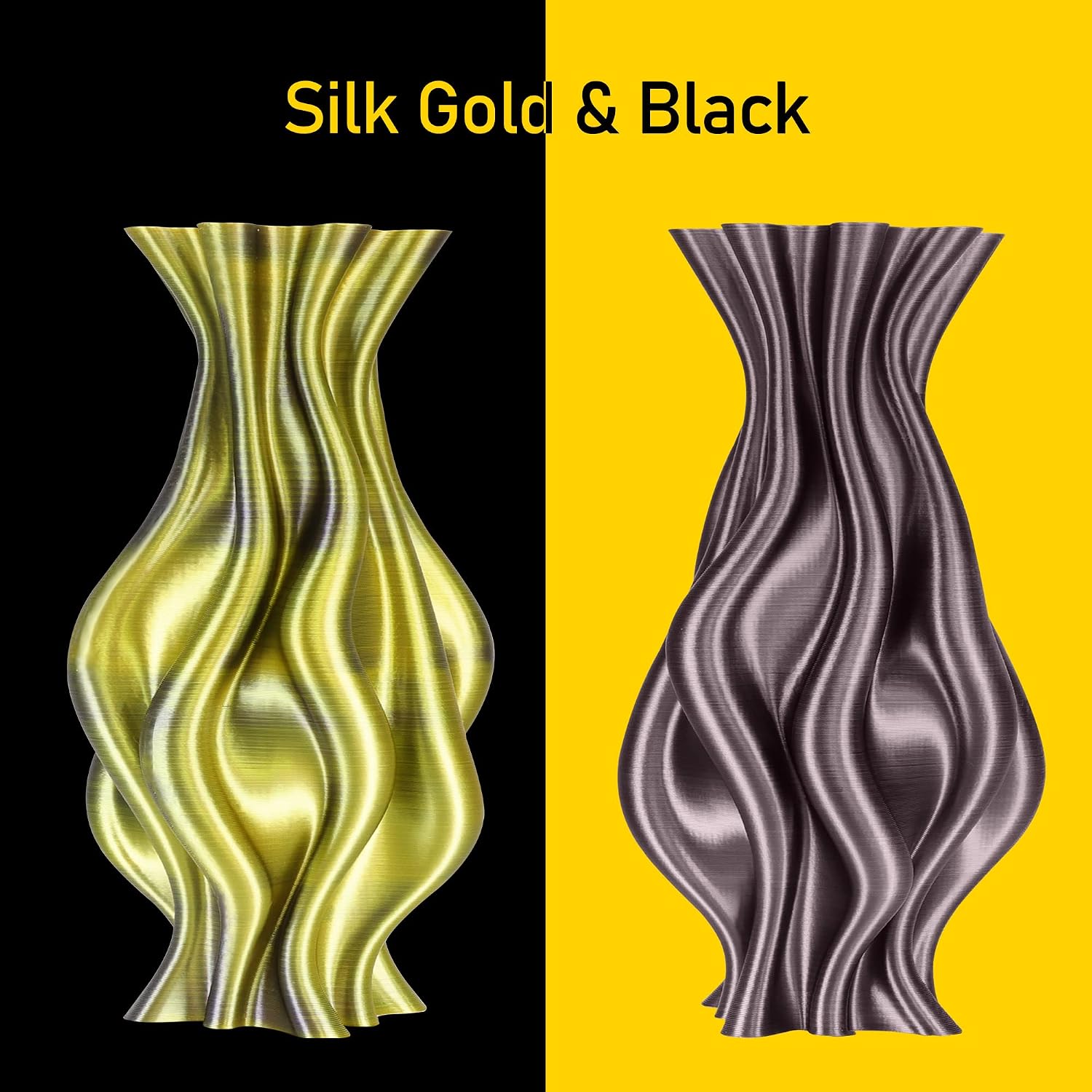 MIKA3D 1KG Silk Shiny Gold Black PLA Dual Color Co-Extrusion 3D Filament, 2 Colors in 1 3D Filament, 1KG 3D Printing Material with Bicolor Dichromatic Double Colors, Widely Fit for 3D Printer
