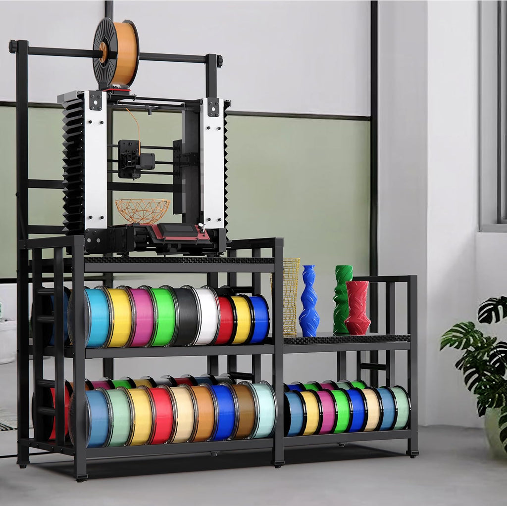 3D Printer Table with Filament Storage Printer Stand with Power Outlet,Heavy Duty 3D Printer Storage rack for ABS, PLA, TPU Filament Spools, Home Offices and Studios Carbon Fiber Black