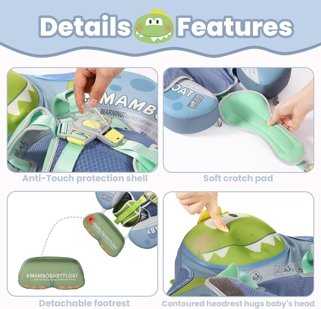 Mambobaby Float Deluxe Baby Pool Float: Safe & Comfortable Swim Trainer for Infants & Toddlers, Non-Inflatable Design, UV Protection Canopy, Fun Water Experience for Ages 3-24 Months
