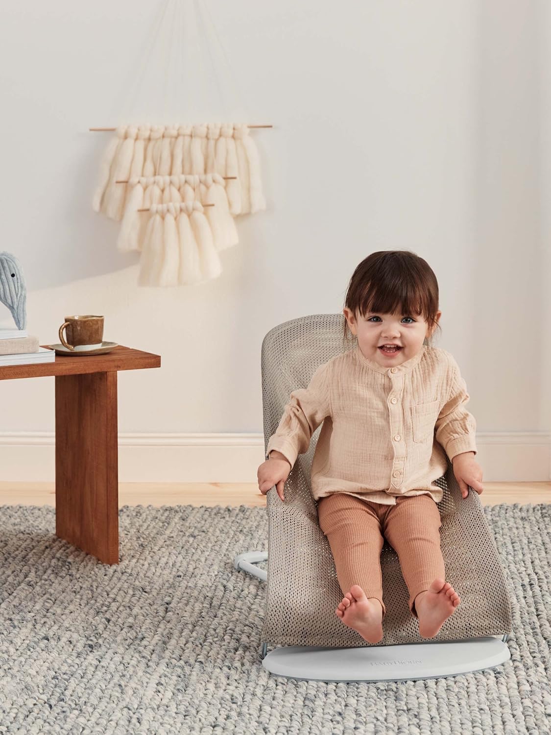 BabyBjörn Bouncer Balance Soft, Gray Beige/White, Mesh | 2-in-1 Adjustable Baby Bouncer Seat and Toddler Chair, Newborn to Toddler (8-29 lbs), 4 Positions, Lightweight & Portable
