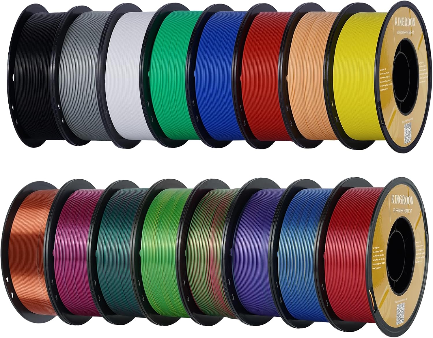 Kingroon PLA Filament, Multicolor Silk PLA Filament, Tri Color 3D Printer Filament, 1.75 mm, Dimensional Accuracy +/- 0.03 mm, 16kg Spool(35.2lbs) 16 Rolls, 16 Different Multicolor Filaments