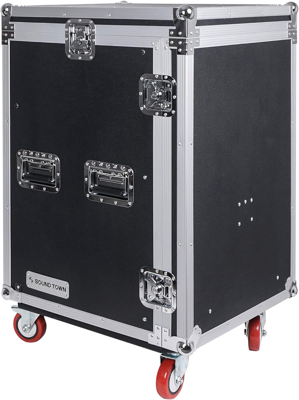 Sound Town Heavy-Duty 1/2' (12mm) Plywood 16U PA DJ Pro Audio Rack/Road ATA Case with 11U Slant Mixer Top, Locking Drawer, Side Table, 20'' Rackable Depth and Casters (STMR-16TD3)