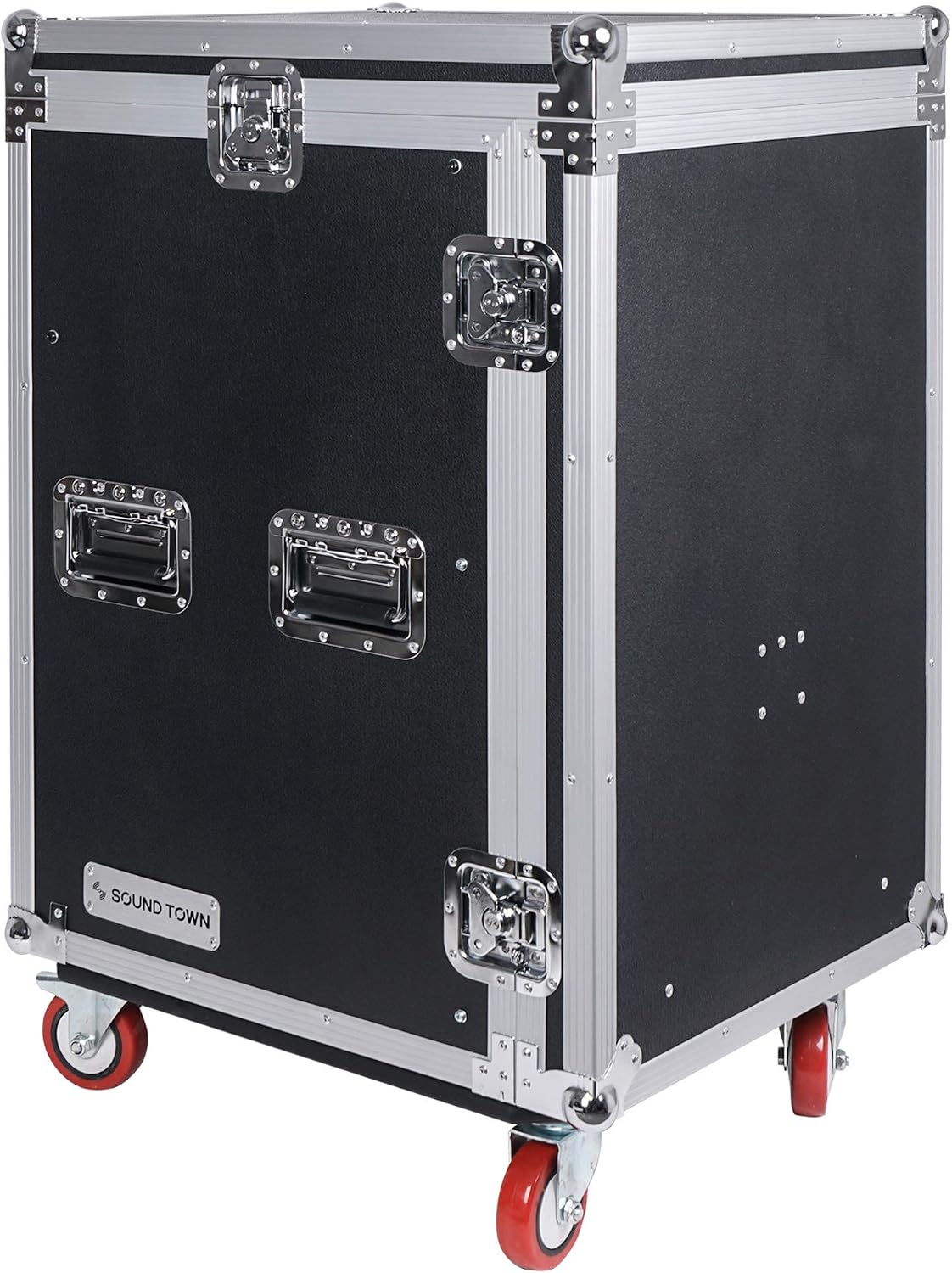 Sound Town Heavy-Duty 1/2' (12mm) Plywood 16U PA DJ Pro Audio Rack/Road ATA Case with 11U Slant Mixer Top, Locking Drawer, Side Table, 20'' Rackable Depth and Casters (STMR-16TD3)