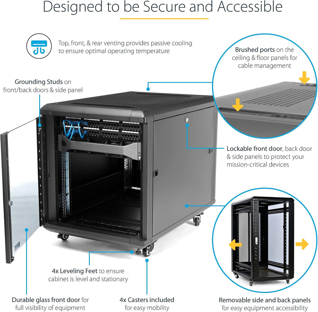12U 29in Knock-Down Server Rack Cabinet with Casters