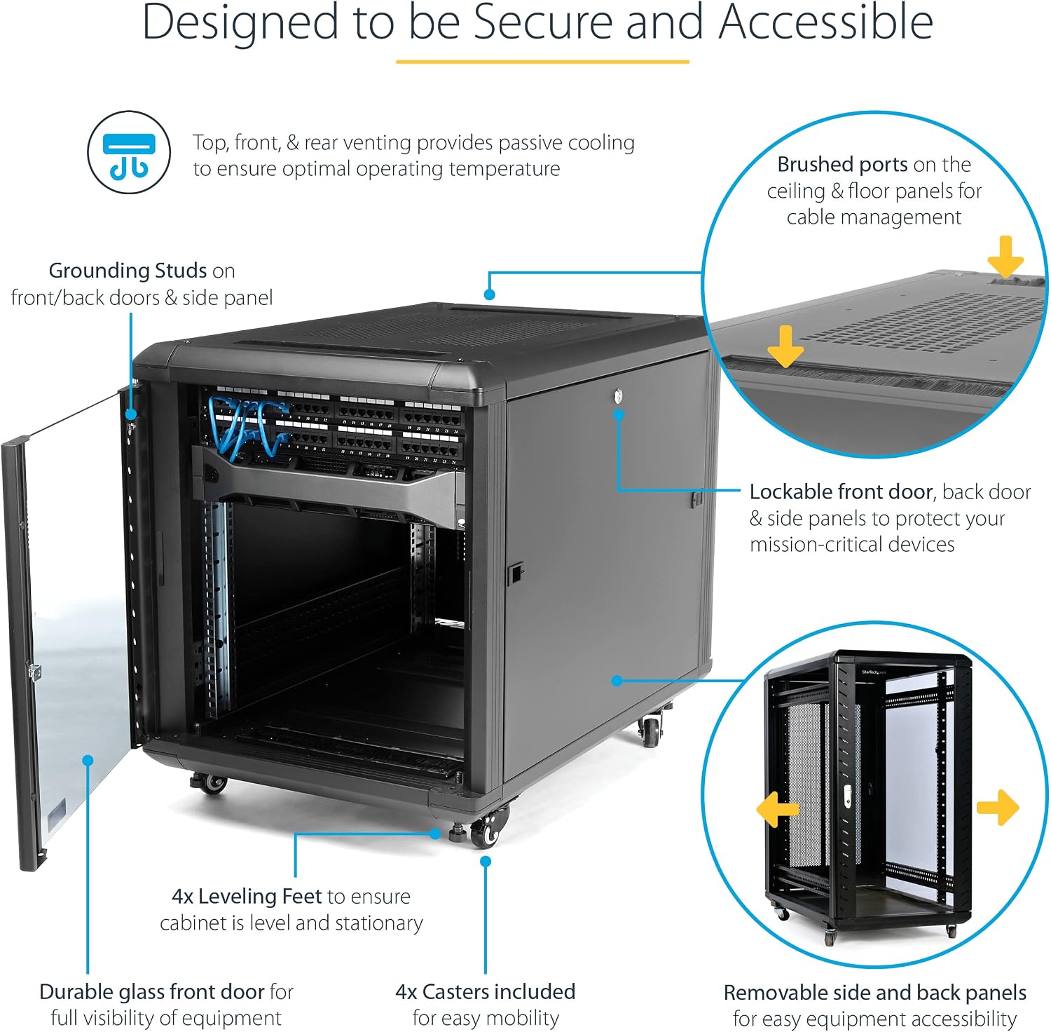 12U 29in Knock-Down Server Rack Cabinet with Casters