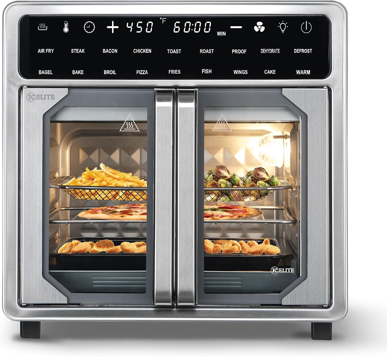 Kitchen Elite 16 Quart French Door Air Fryer Oven – Family Size Countertop Convection Cooker with LED Display, Stainless Steel