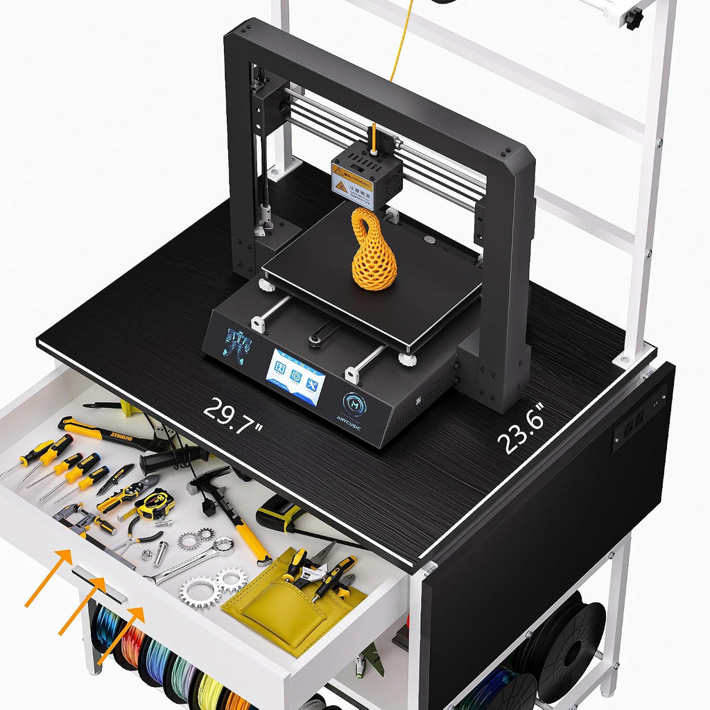 3D Printer Stand, 23.6' Dx41.3 Wx58.1 H Printer Filament Storage,Printer Table Heavy Desk Spool PLA,ABS,PETG for Garage Office Home Workshop