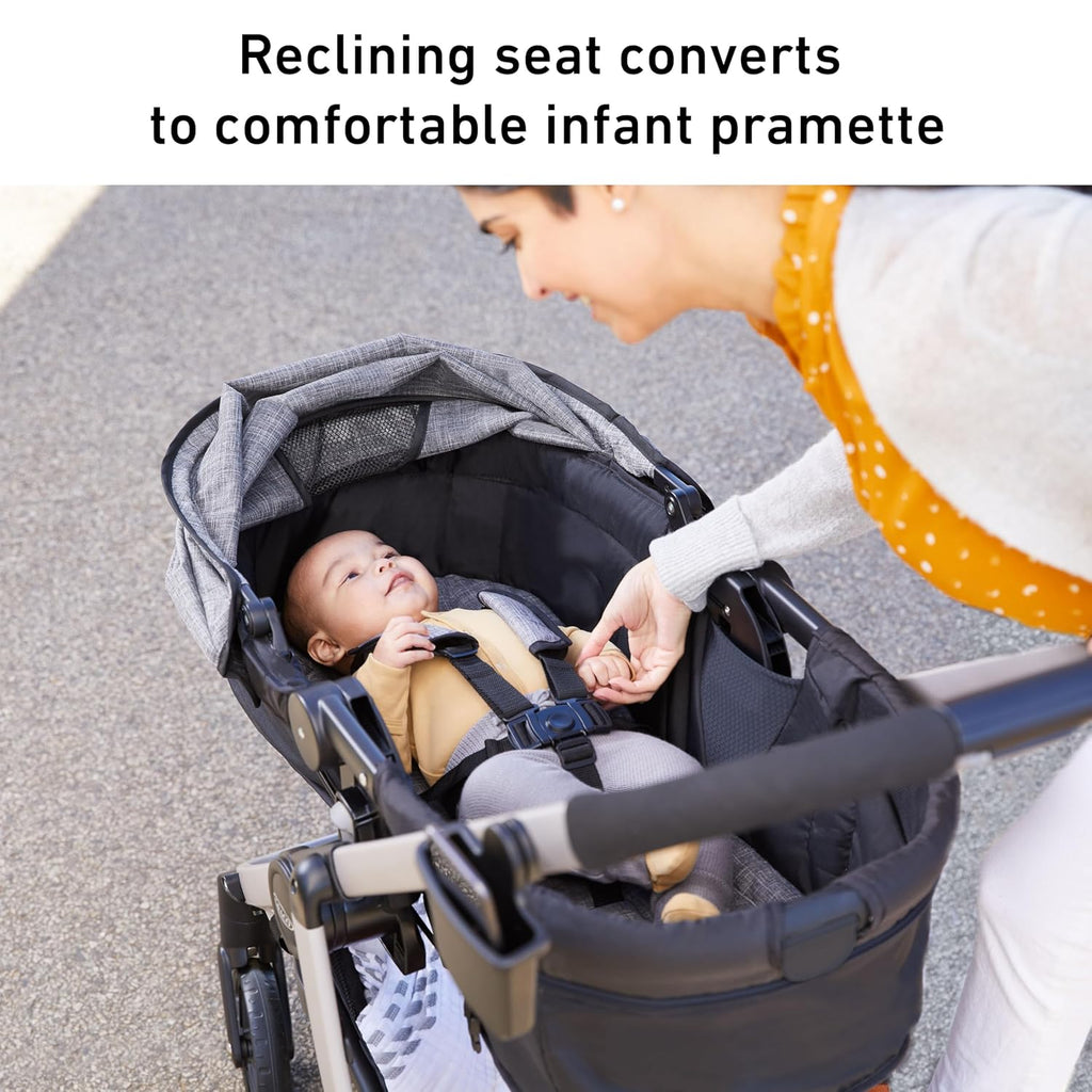 Graco® Modes Pramette Travel System, Includes Baby Stroller with True Pram Mode, Reversible Seat, One Hand Fold, Extra Storage, Child Tray and SnugRide 35 Infant Car Seat, Ontario