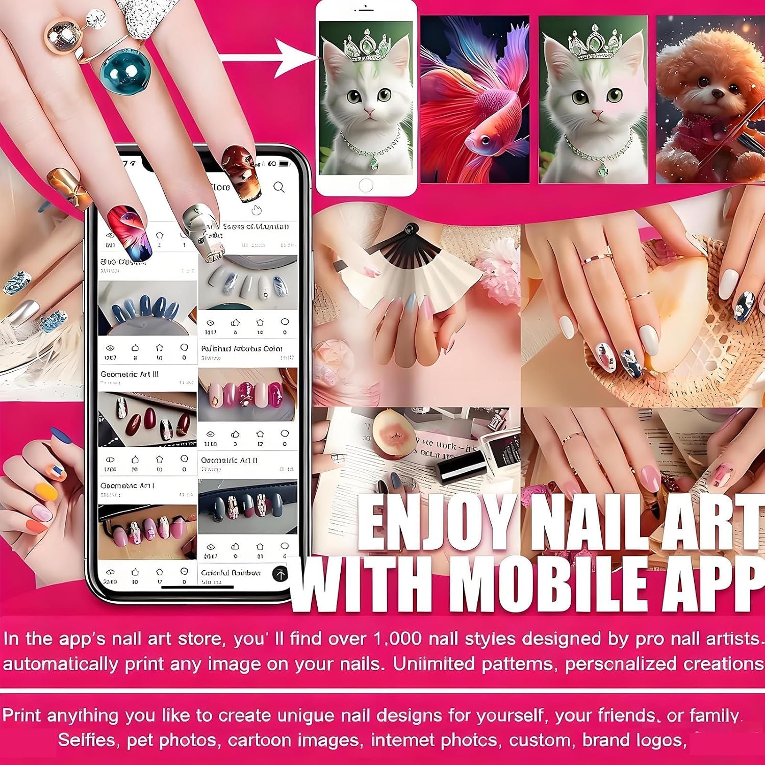 Nail Printer Nail Art Machine,Desktop Portable 3D Nail Painting Machine W/Uv Cure/5-In Touch Screen Display,Smart DIY Art Fingernail Printer Machine for Home Nail Salon Cute Girls Women