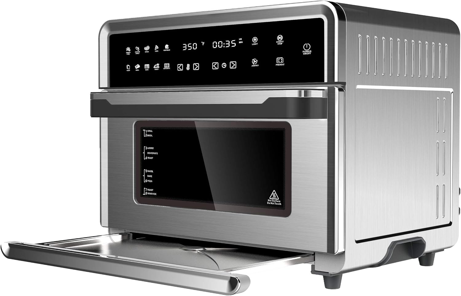 Megachef 10 in 1 Electronic Multifunction 360 Degree Hot Air Technology Countertop Oven, Silver Chrome, 25 Liter Capacity