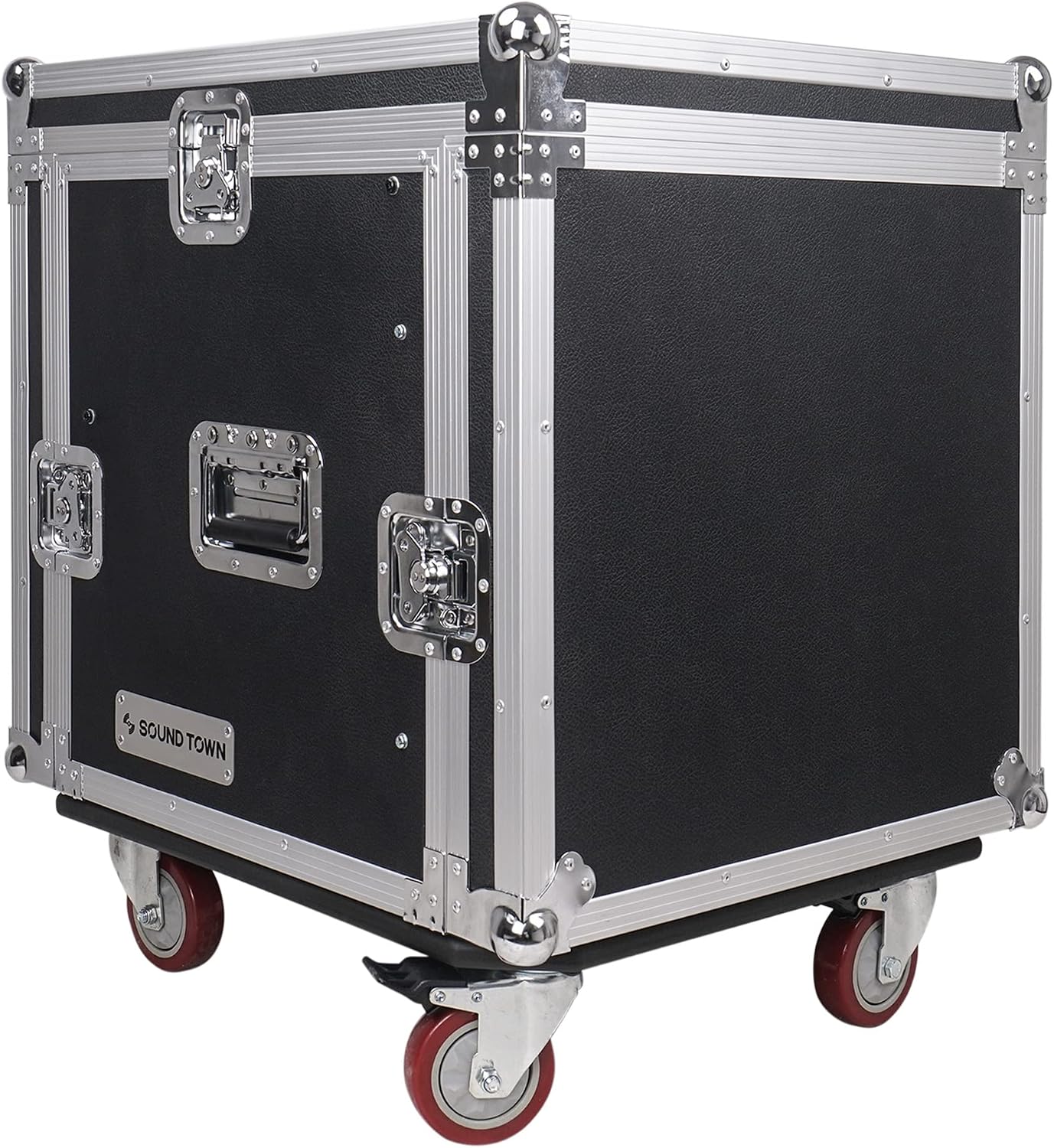 Sound Town High-Quality 1/2' (12mm) Plywood 10U PA DJ Pro Audio Rack/Road ATA Case with 11U Slant Mixer Top, Locking Drawer, 20'' Rackable Depth and Casters (STMR-10D2)