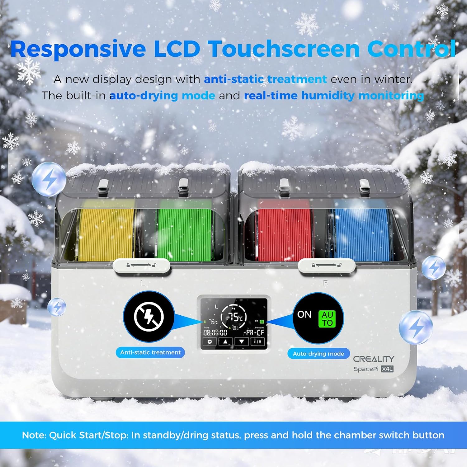 Creality Filament Dryer 4 Spools Mothers Day Gifts, Space Pi X4L Filament Storage Box, Dual Heating Chambers Dual 200W PTC Heats, Fast Drying Moisture-Free Storage, for PLA, PETG, TPU, ABS 1.75/2.85mm