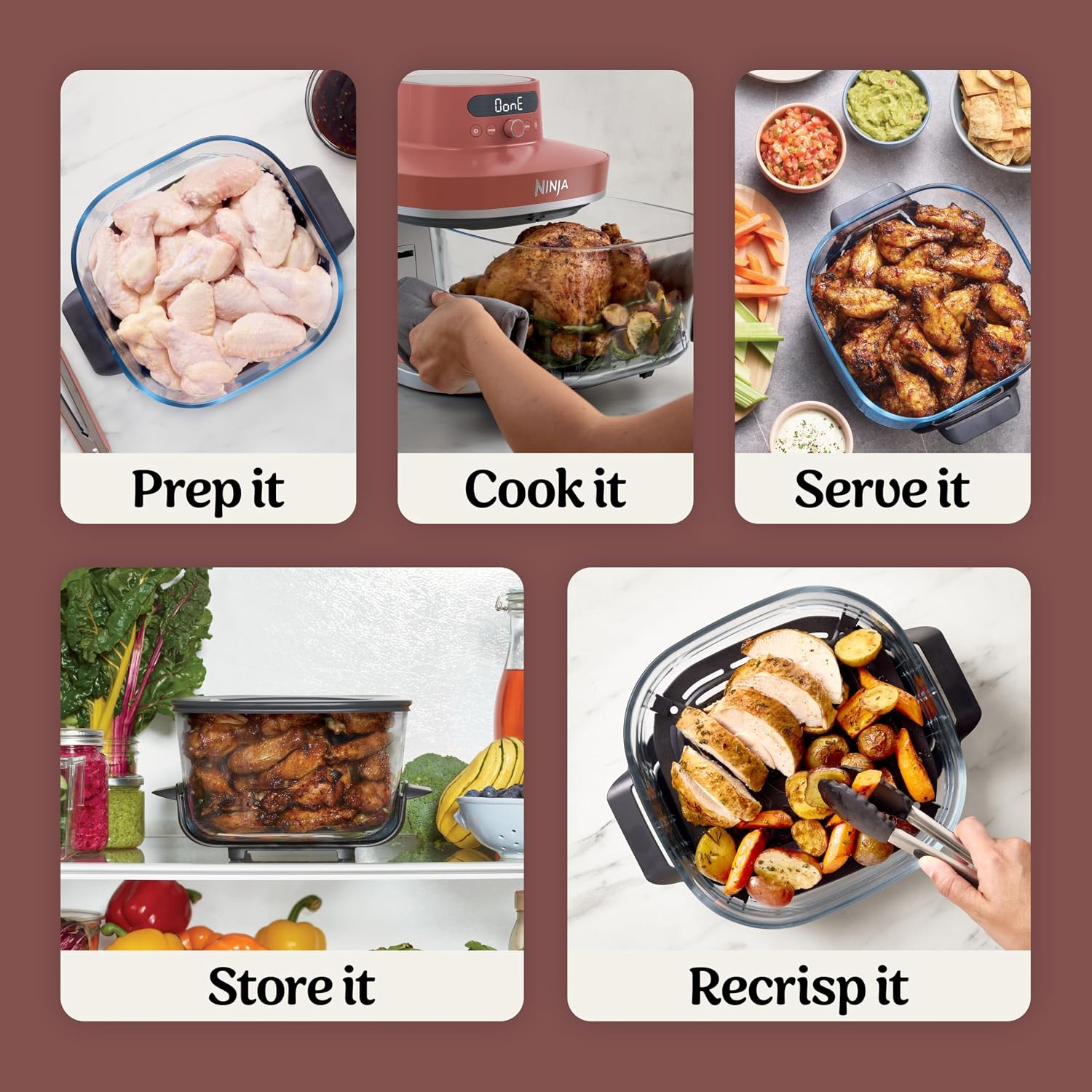 Ninja Crispi Pro 6-in-1 Glass Air Fryer | 450°F, Nontoxic, 6qt & 2.5qt Containers & Lids | Microwave, Freezer, Dishwasher Safe | Max Crisp, Air Fry, Bake, Roast, Recrisp, Dehydrate | Amber, AS101OR
